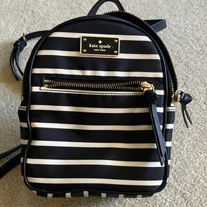 Kate Spade Black and Cream Striped Backpack